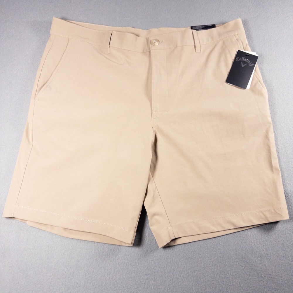 Callaway Mens Golf Shorts Tan Khaki Flat Front Performance Casual NWT